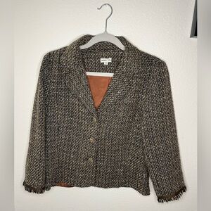 Sweet Lily Tweed Cropped Blazer Jacket w/ Fringe – Size 12